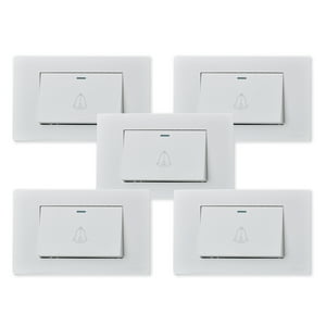 Want - Pack 5 Pulsador Timbre Metálico Simple 10A - Blanco