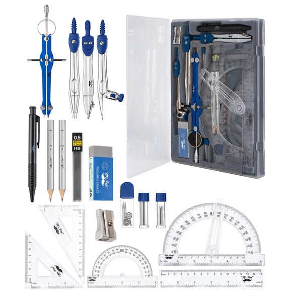 Set Geometry Mr. Pen, 15 unidades, azul marino con transportador con brazo oscilante