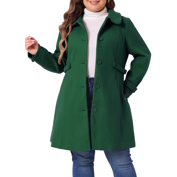 Abrigos de mujer de talla grande Agnes Orinda, chaqueta de trinchera con botones, abrigos largos de invierno 4X verde oscuro