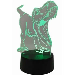 Lelumania - Lampara Ilusion 3D Dino Tiranosaurio De De 7 Colores, Base Touch