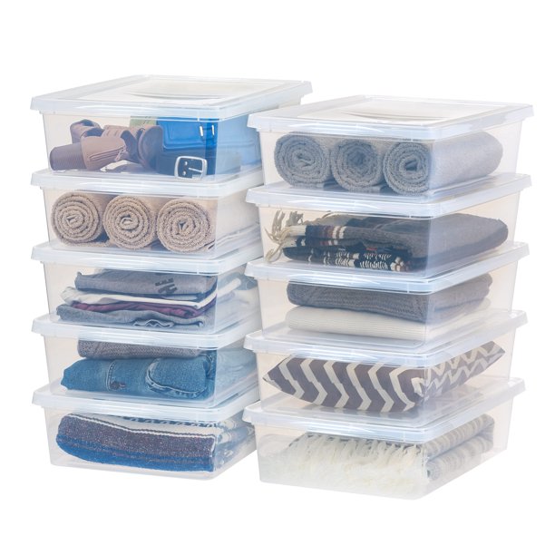 Storage Bins IRIS USA, paquete de 10 cajas para zapatos de 2 litros con tapas, sin BPA