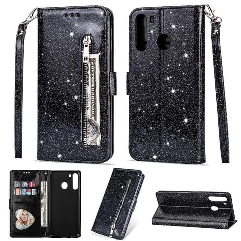 Funda Para Foxdock Elegante Funda Samsung Galaxy A21 Glitter Con Cremallera-Ideal Para El Uso Diario