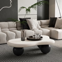 M&Ms - 40 Inch Cloud Shaped Coffee Table With 3 Ball Legs For Living Room, White Top Black Legs