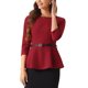 thumbnail image 1 of INSPIRE CHIC Blusas Peplum para Mujeres Regreso a Clases Atuendo de Maestra Manga 3/4 Blusa Elegante de Trabajo con Cinturón XS Rojo, 1 of 6