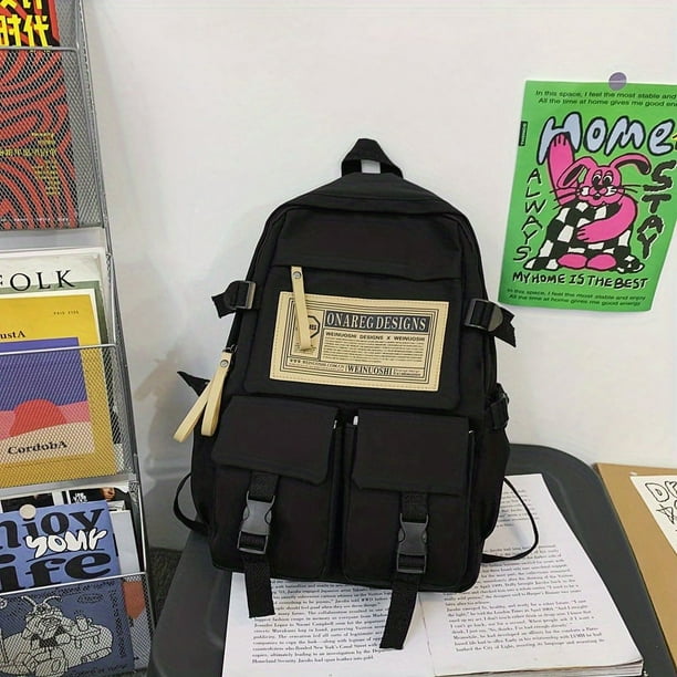 Stylish Large Capacity Backpack - Zippered, Portable, & Decorated for School!