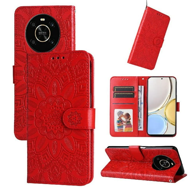 Funda tipo cartera FOXDOCK para Honor Magic 4 Lite 4G/5G , diseño girasol en relieve, cuero PU, cierre magnético, soporte y tarjetero
