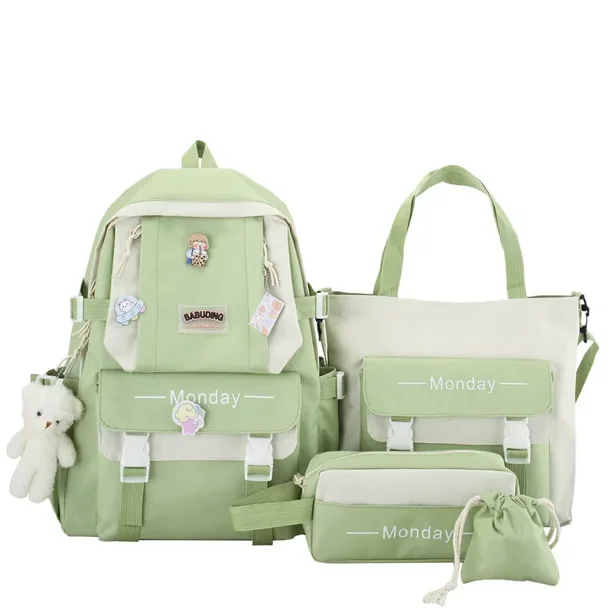 Large-capacity Cartoon Schoolbag 4-piece Set Cute Shoulder Backpack Handbag Pen Bag Student Campus Canvas Storage Bag