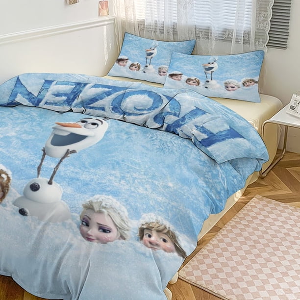 Cartoon Frozen 3-Piece Bed Set Warm And Comfortable Kawaii Bedding Set Cute Soft Microfiber Bedclothes for Boys Girls Kids Bed Sheets