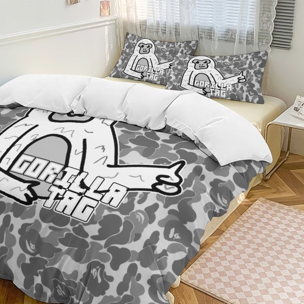 Dark Grey Camo Gorilla Tag Comforter Set Soft 3 Pcs Twin Bedding Sets Thicken for All Season
