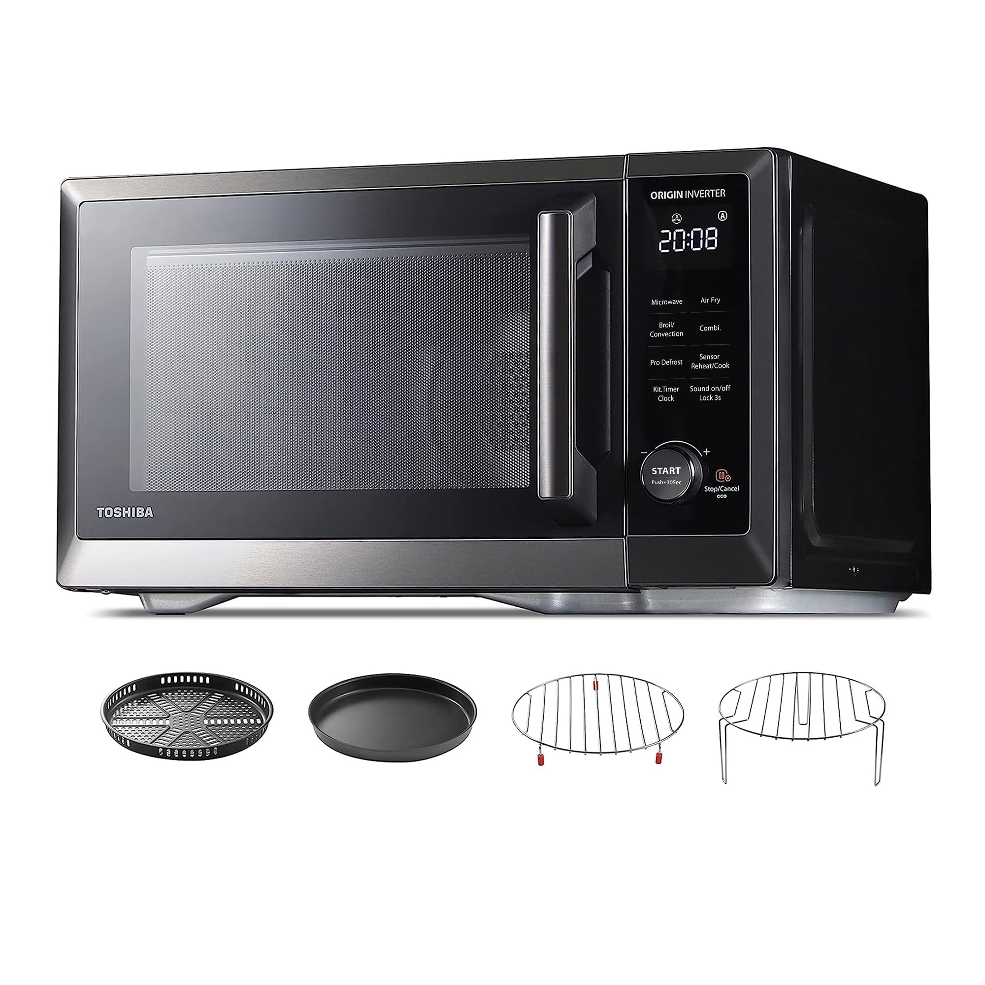Toshiba - Freidora De Aire Para Horno De Microondas, Inversor, Convección, Asa, Combinación Rápida, Descongelación Uniforme, Sensor De Humedad, Función De Silencio, 27 Menú Automático Y 47 Recetas