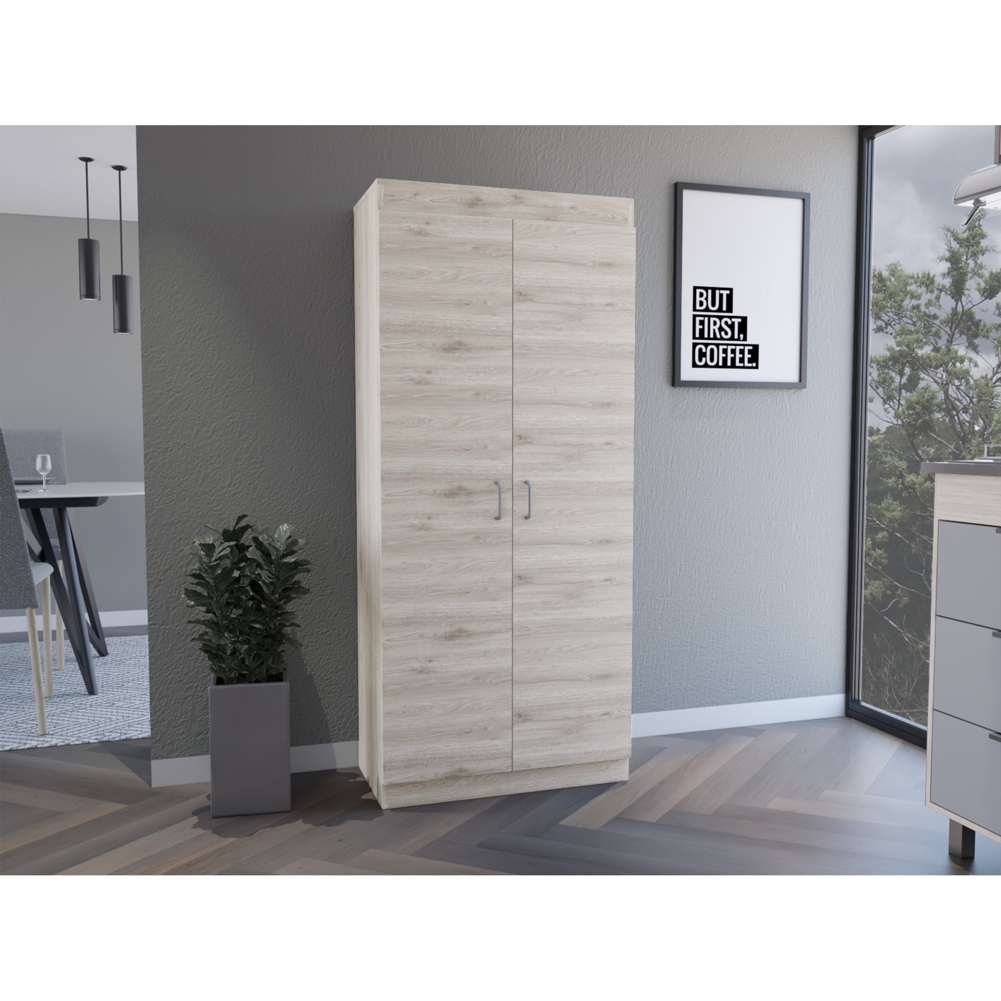 Tuhome - Despensa De Cocina Varese 2 Puertas Ceniza Y Blanco