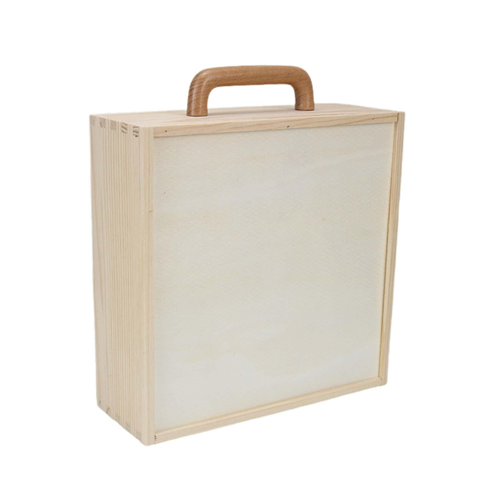 Bothyi - Caja De Madera Con Asa Con Tapa Deslizante Sin Pintar Caja De Baratija Portátil Vacía Tapa De Madera Grande
