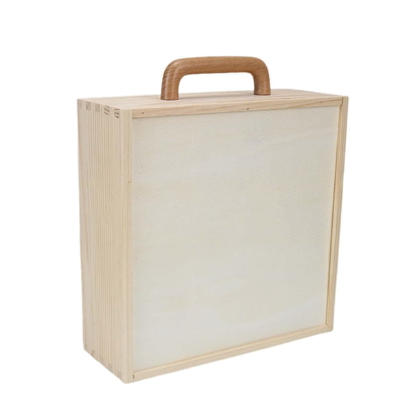 Caja De Madera Con Asa Con Tapa Deslizante Sin Pintar Caja De Baratija Portátil Vacía Tapa De Madera Grande