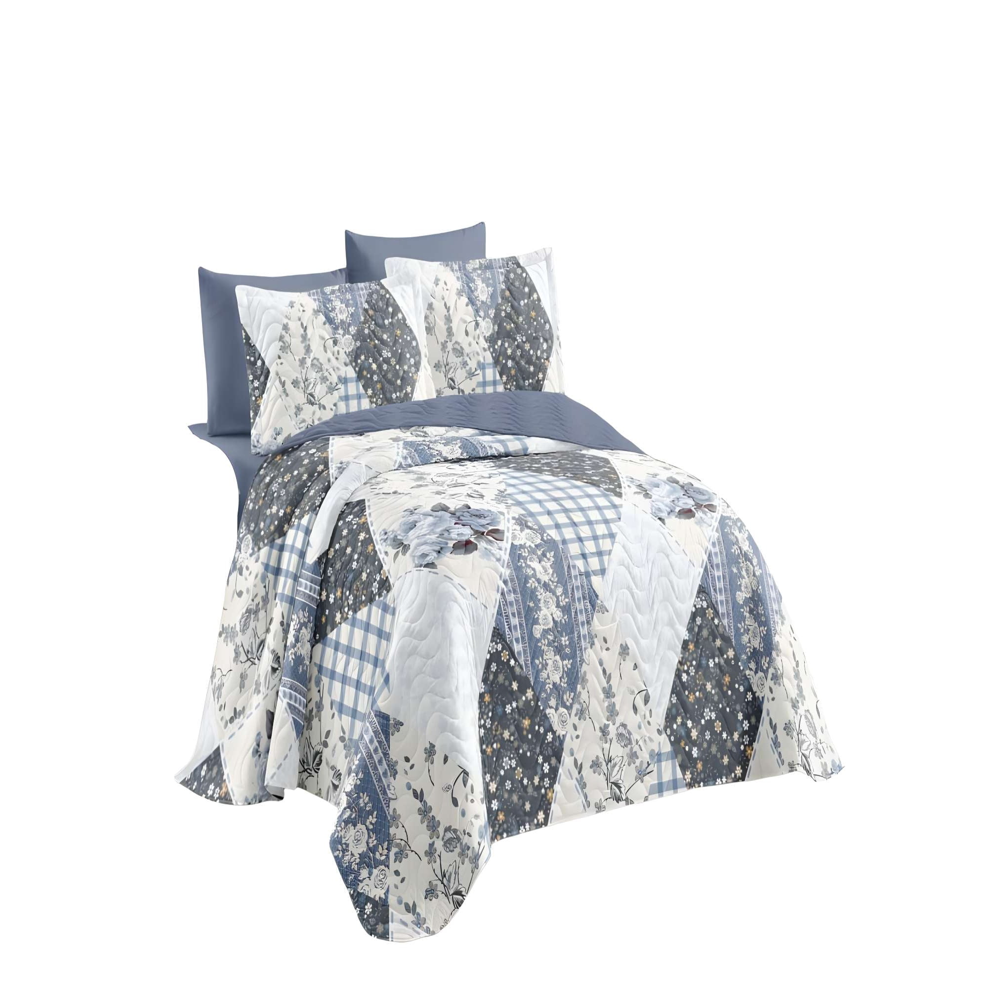 Genérico - Quilt Cubrecama De Verano 2 Plazas Azul 01