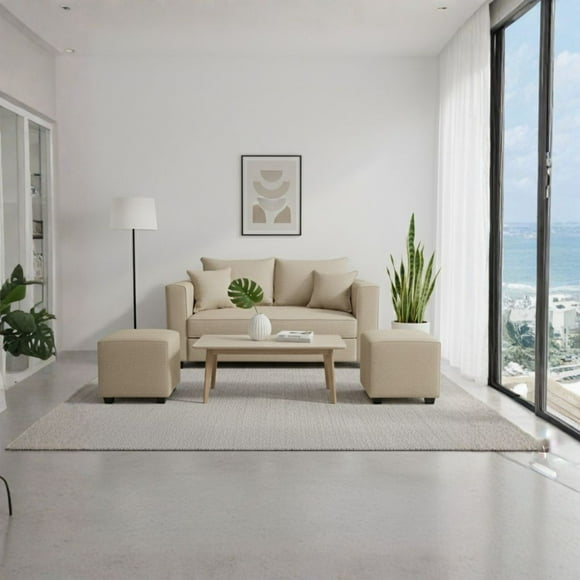 Living Aurelia 2 Cuerpos + 2 Pouf Tela BEIGE