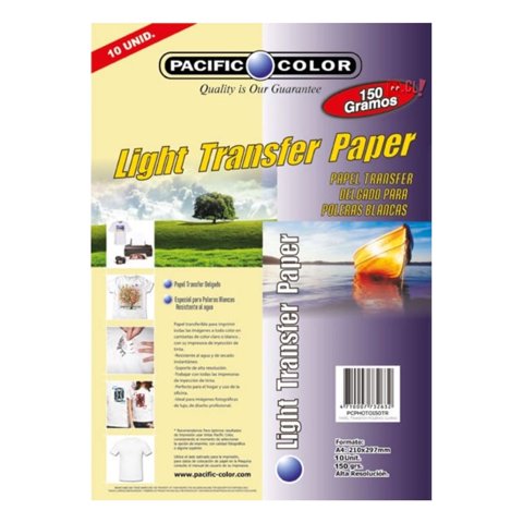 Pacific Color - 10 Hojas Papel Transfer Ropa Clara A4 150Grs - Ps