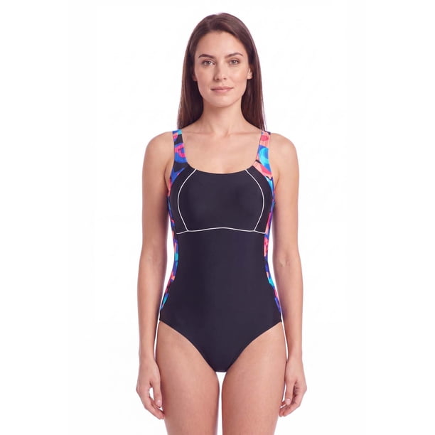 Traje de baño deportivo estampado negro en los costados