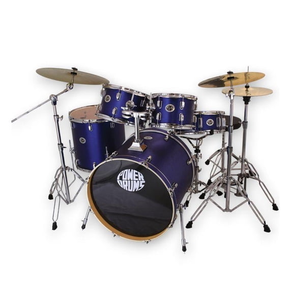 Set Batería Acústica Con Platillos Guzel PowerDrums JJ-5 DLM - Dark Blue Brush Metal