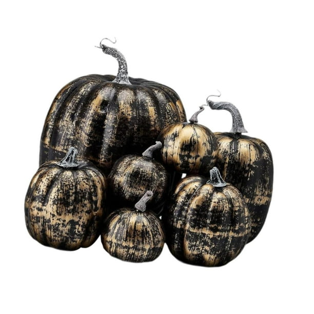 7 calabazas artificiales de espuma para manualidades, accesorios para fotos, decoración de Halloween, calabazas decorativas de otoño para decoración Negro