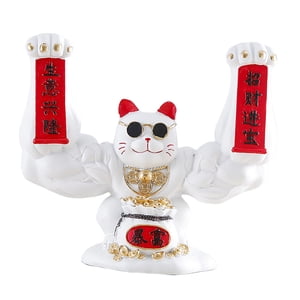 Bothyi - Estatuilla De Gato De La Suerte Escultura Estatua De Animal Feng Shui Divertido Para El Estante Del Hogar Blanco