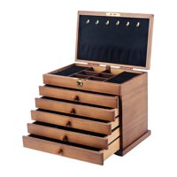 Magideal - Caja De Madera Para Joyería, Organizador De Joyas Con Cerradura, Caja Rústica De Almacenamiento De Joyas De Múltiples Capas Para Anillos, Collares, Forro Negro Con Gancho
