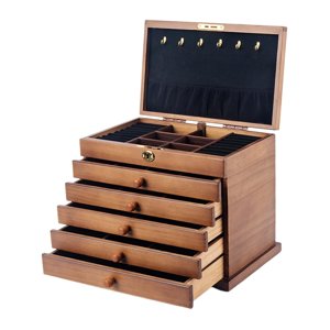 Magideal - Caja De Madera Para Joyería, Organizador De Joyas Con Cerradura, Caja Rústica De Almacenamiento De Joyas De Múltiples Capas Para Anillos, Collares, Forro Negro Con Gancho