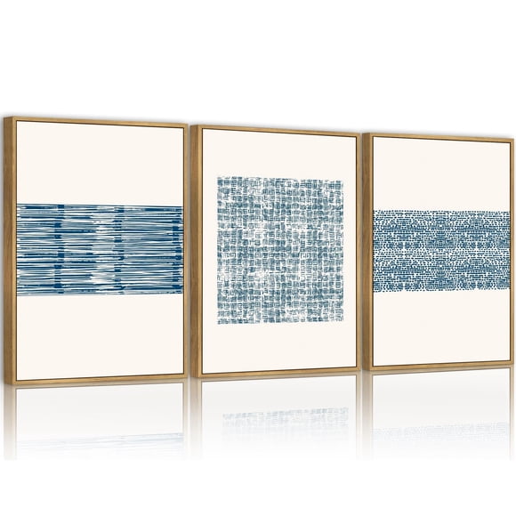 Arte mural PHOPAGO abstracto azul con marco, 28 x 36 cm, juego de 3