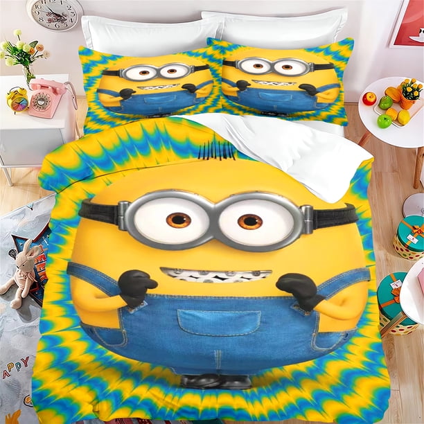v2194 Bed Sheets Minions Duvet Cover Set Children Cute Cartoon Quilt % Polyester -Piece Skin-Friendly Breathable Comforter Bedding Sets 3-Piece Bedding Set (1 Duvet Cover + 2 Pillow Shams) Bed Sheets