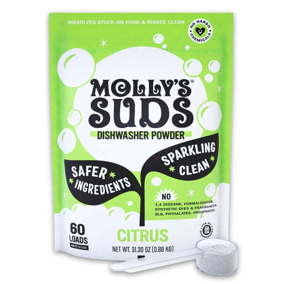 Detergente para lavavajillas Molly's Suds en polvo para lavavajillas, 60 cargas