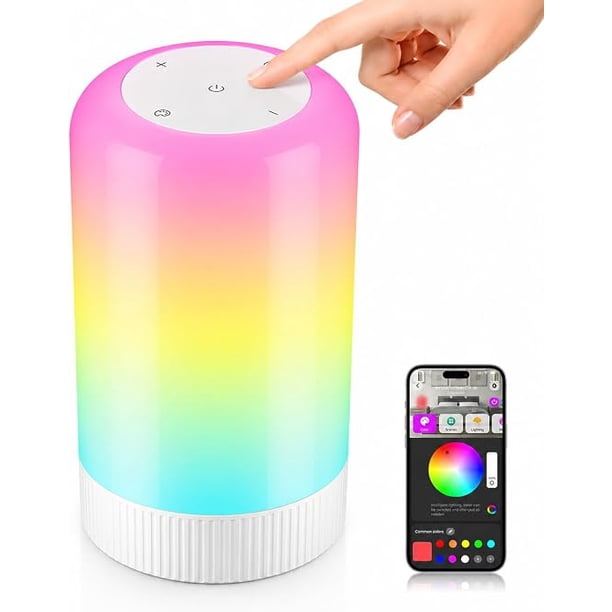 Lámpara de mesa inteligente, lámpara de noche táctil con control de aplicación, lámpara de escritorio LED con sincronización de música, más de 30 escenas y 16M colores