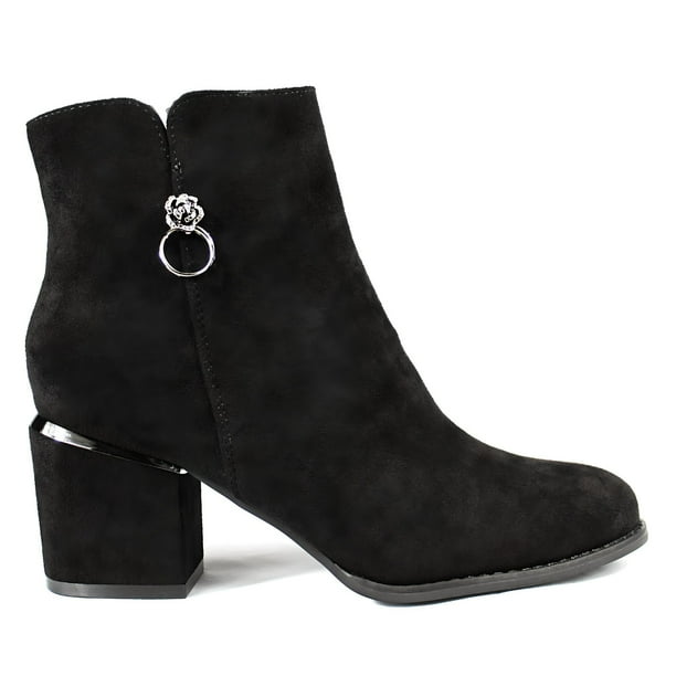 Botin Mujer Gamuza Taco Medio 09 Yassne Negro