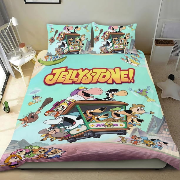 Jellystone Conjunto de sábanas temático, trío de piezas, cómodo y amigable con la piel, diseño único, regalo de decoración para el hogar para familiares, amigos y fans,173cm *218cm