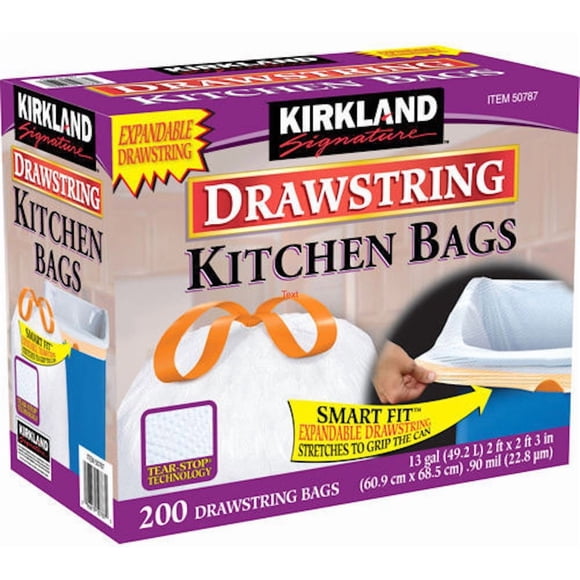 Bolsas de basura Kirkland Signature, 13 galones, 200 unidades, cartón