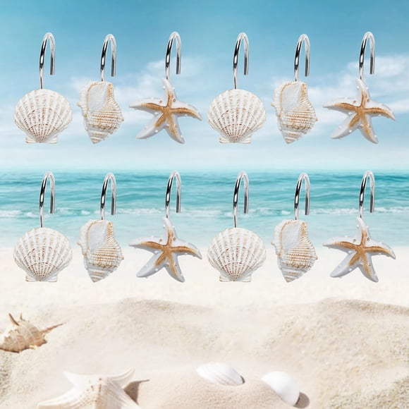 Ganchos para cortina de ducha M_lapis 12 unidades - Tema de conchas y playa