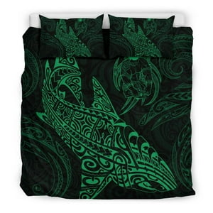 Milsleep - Juego De Funda Nórdica Shark Polynesian - Polynesian Tattoo Green