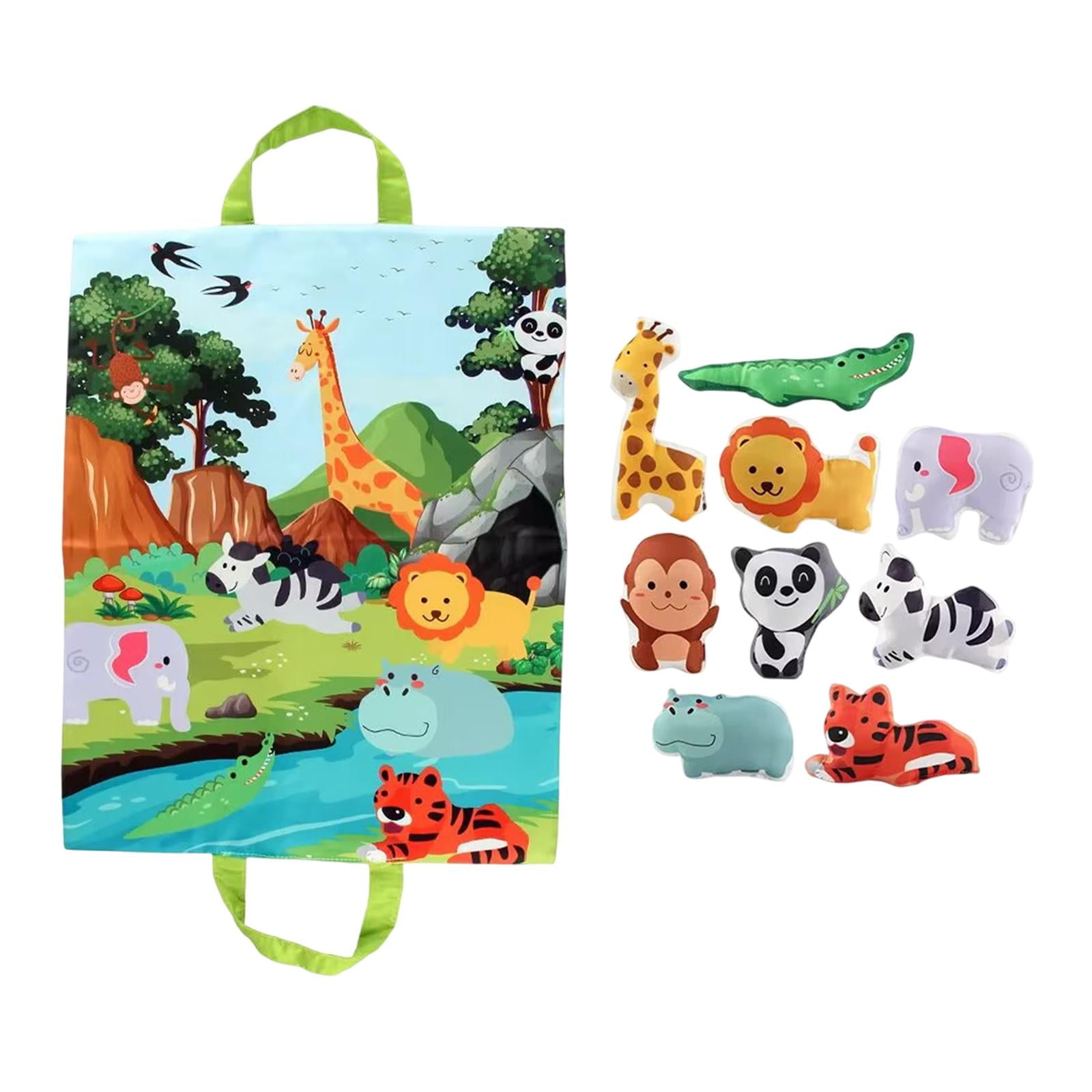Magideal - Libro De Tela Para Bebé, Alfombra De Juego De Animales, Juguetes Educativos, Habilidades Motoras Finas, Bolsa De Almacenamiento Suave 2 En 1 Para Niño