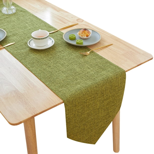 Camino de mesa de lino verde lavable, ideal para decorar el hogar, comedor y cocina, 180/210/240 cm.