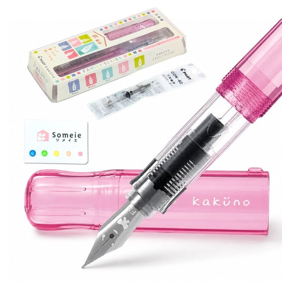 Pluma estilográfica Someie Kakuno rosa, punta fina, set recargable