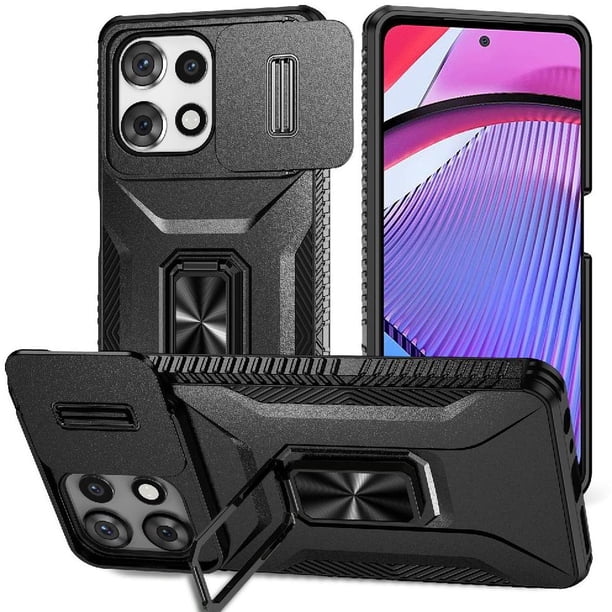 Funda Armada para Motorola Moto G Play 5G 2025 con Tapa Deslizante y Soporte Magnético Giratorio Negro