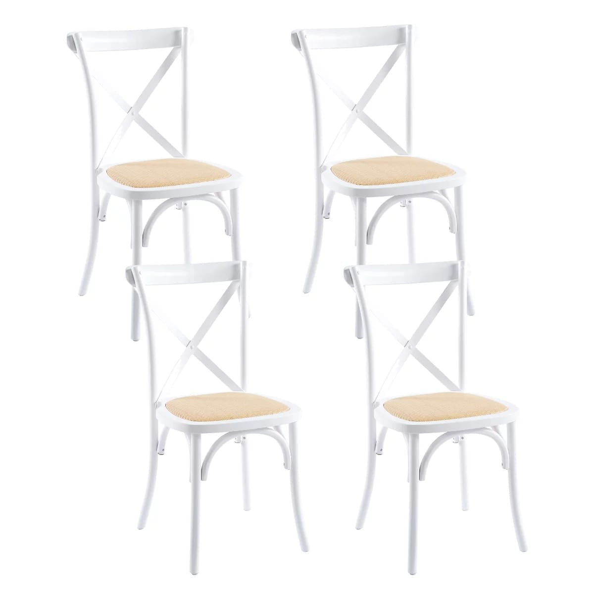 Klik Muebles - Pack De 4 Sillas Crossback Madera Rattan - Blancas