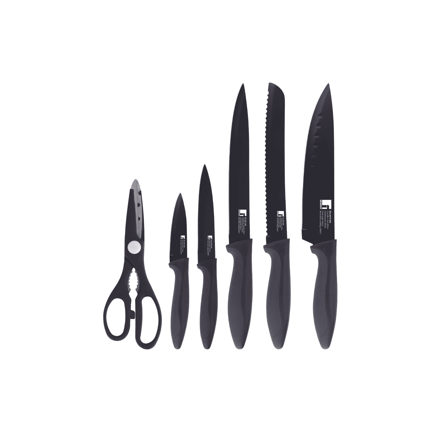 Bergner - Set 5 Piezas Cuchillos+tijera Acero Inoxidable Negro Osaka