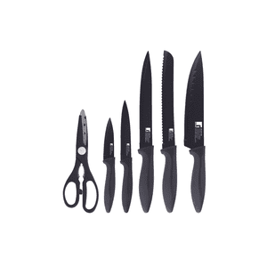 Bergner - Set 5 Piezas Cuchillos+Tijera Acero Inoxidable Negro Osaka