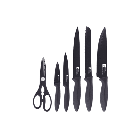 Set 5 Piezas Cuchillos+tijera Acero Inoxidable Negro Osaka