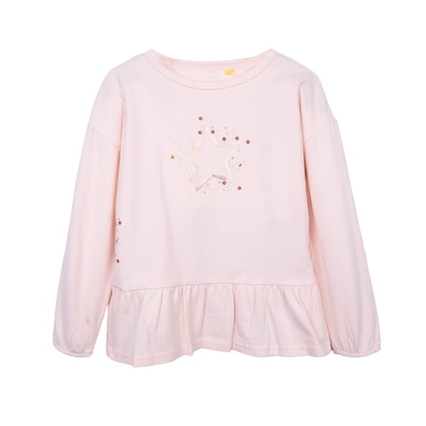 Pillin - Polera Niña Manga Larga Con Vuelo Y Lentejuelas Damasco