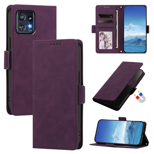 Funda Billetera Delgada para Motorola Edge 40 Pro 5G con Ranuras y Soporte Morado oscuro