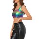 thumbnail image 4 of INSPIRE CHIC Top sin mangas para mujer U Neck Party Clubwear Holographic Shiny Metallic Crop Top Dark Purple L, 4 of 7