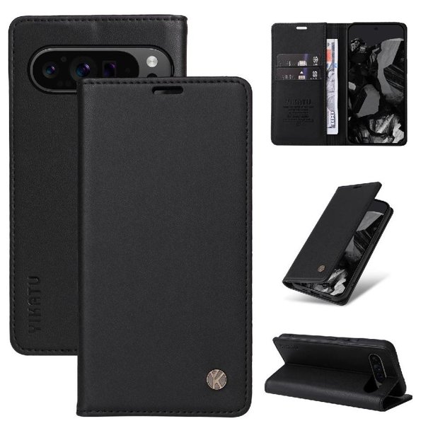 Funda Billetera de Cuero para Google Pixel 9 Pro 5G con Tarjetero y Soporte - Tapa Magnética Negro