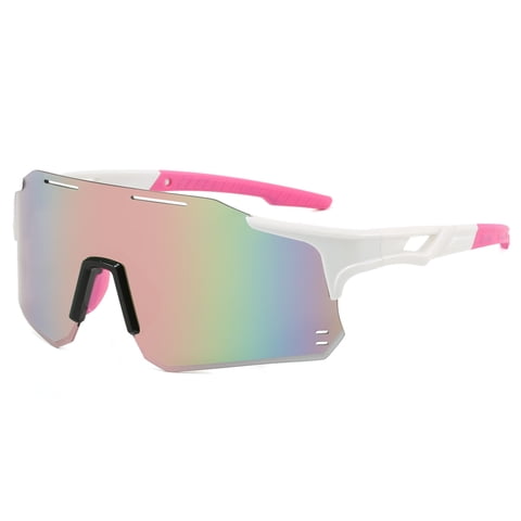 Polasup Gafas Lentes De Sol Gafas De Sol Deportivas Blancas Con Detalles Rosas Y Lentes Iridiscentes. Diseño Moderno, Protección Uv 400. Ideales Para Ciclismo, Running Y Actividades