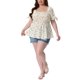 thumbnail image 2 of Agnes Orinda Blusas de Verano Tallas Grandes para Mujeres Cuello Cuadrado Fruncido Lazo Manga Corta Peplum Blusa 4X Beige, 2 of 6