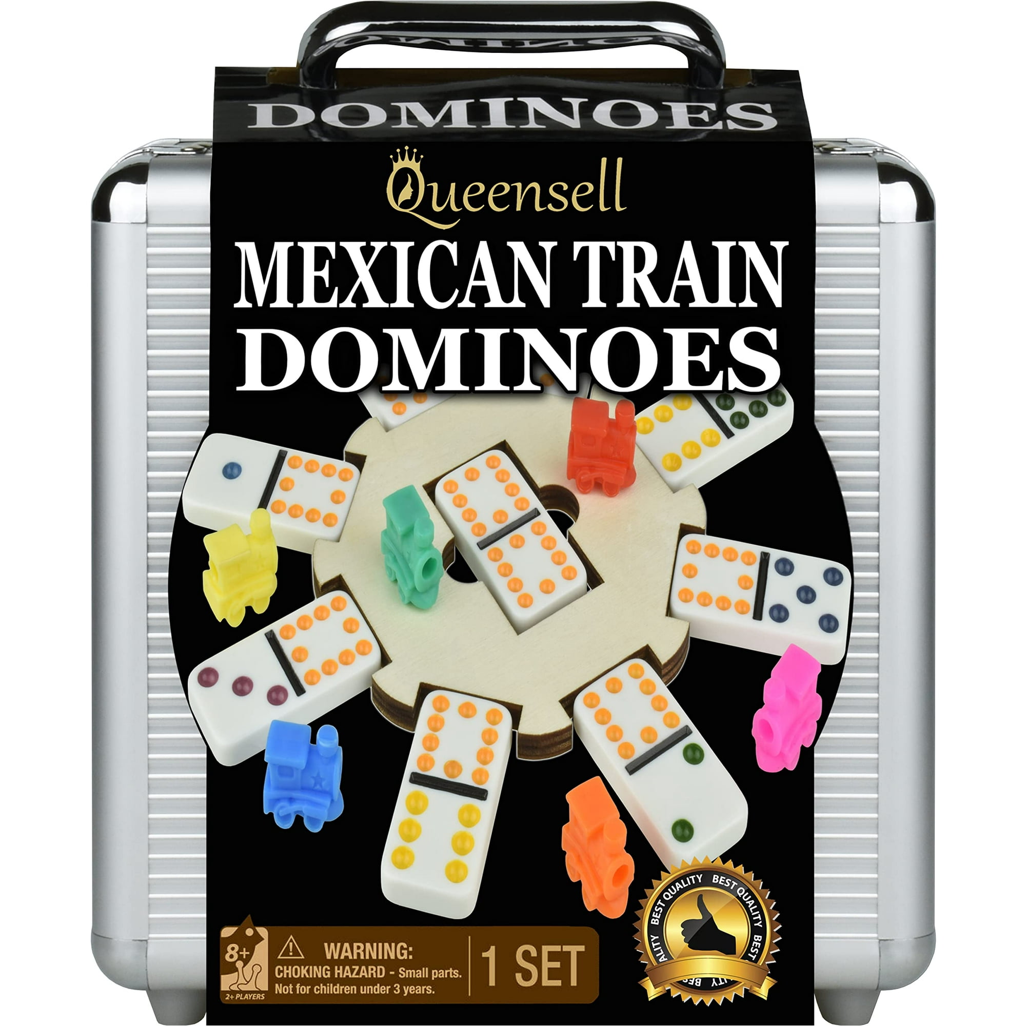 Juego De Dominó Mexican Train Queensell Double 12 Con Cubo De Madera